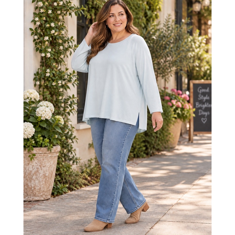 Eileen Fisher Woman 3X Pale Pastel Blue Oversized Tunic Top Lagenlook Minimalist